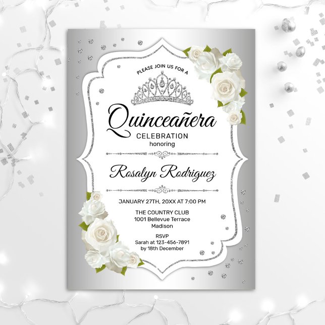 Quinceanera - Weißes Silber Einladung (Von Creator hochgeladen)