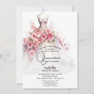 Quinceañera Weißes und rosa Kamelienkleid Einladung