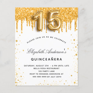 Quinceanera Weißgold Budget Einladung Flyer