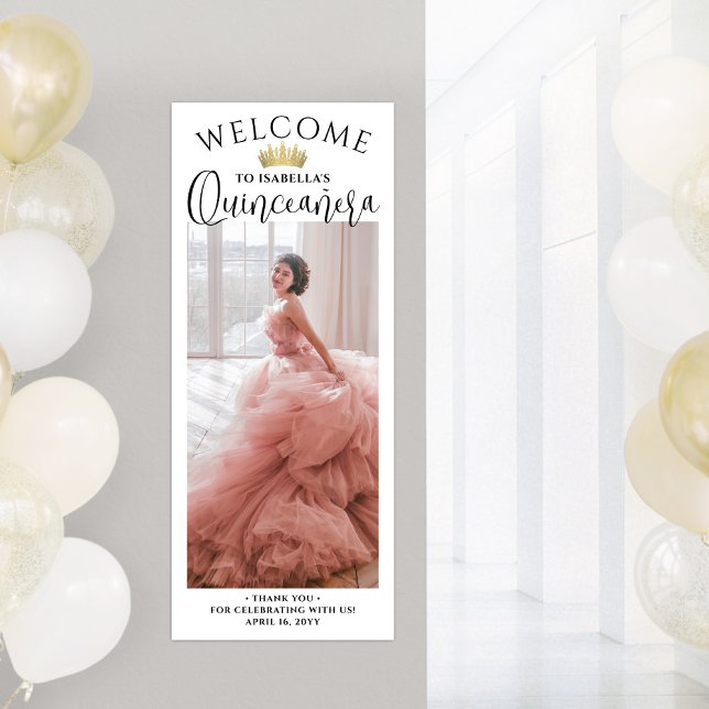 Quinceañera Welcome Modern Script Large Photo Poster (Von Creator hochgeladen)