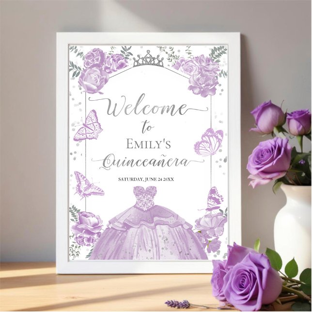 Quinceanera Welcome Sign Lavender Dress Floral Poster (Von Creator hochgeladen)