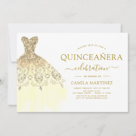 Quinceanera White and Gold Glitzer Sparkone Einladung