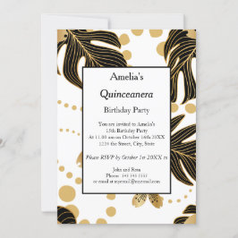 Quinceanera White Black Gold Geburtstagsparty Einladung