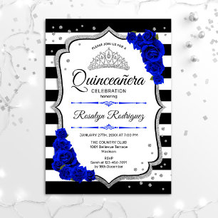 Quinceanera - White Black Royal Blue Silver Einladung