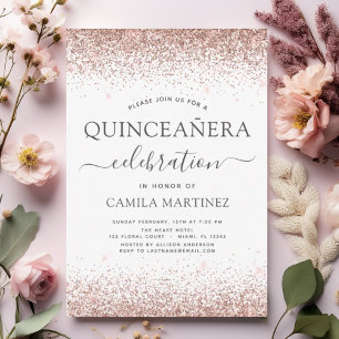 Quinceanera White Rose Gold Blank Rosa Einladung