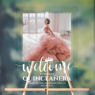 Quinceañera Willkommen & Danke Chic Modernes Foto Acrylschild