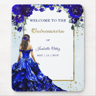 Quinceañera Willkommen Königlich Blau und Gold Mousepad