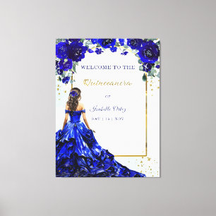 Quinceañera Willkommen Royal Blue und Gold Leinwanddruck