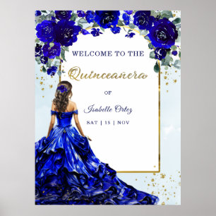Quinceañera Willkommen Royal Blue und Gold Poster