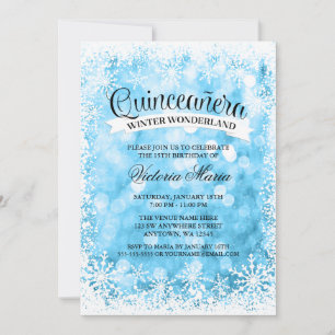 Quinceanera Winter Wonderland Blue Sparkone Einladung
