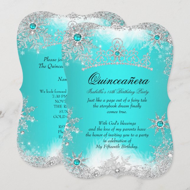 Quinceanera Winter Wonderland Einladung (Vorne/Hinten)