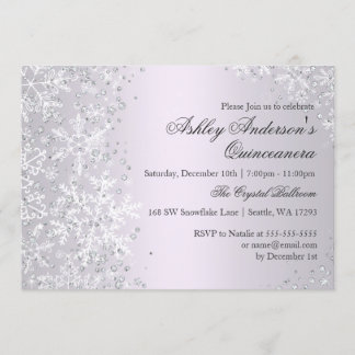 Quinceanera Winter Wonderland Lila Schneeflocken Einladung
