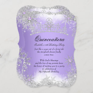 Quinceanera Winter Wonderland Lilac Lila Schnee Einladung