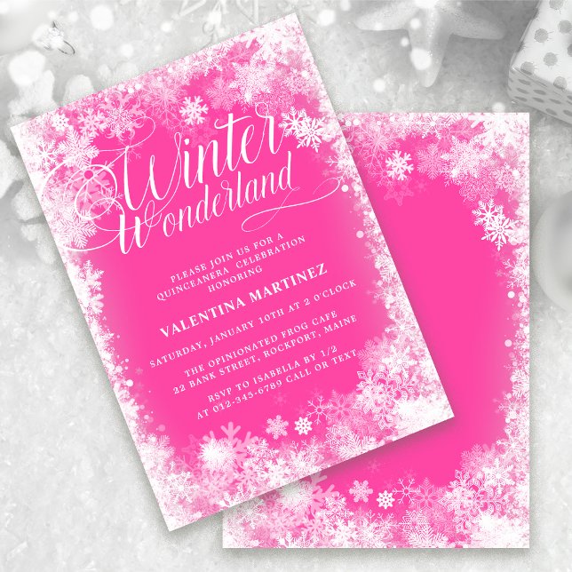 Quinceanera Winter Wonderland Schneeflocke Rosa Einladung (Von Creator hochgeladen)