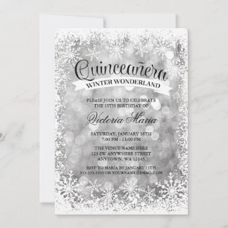 Quinceanera Winter Wonderland Silver Sparkle Einladung