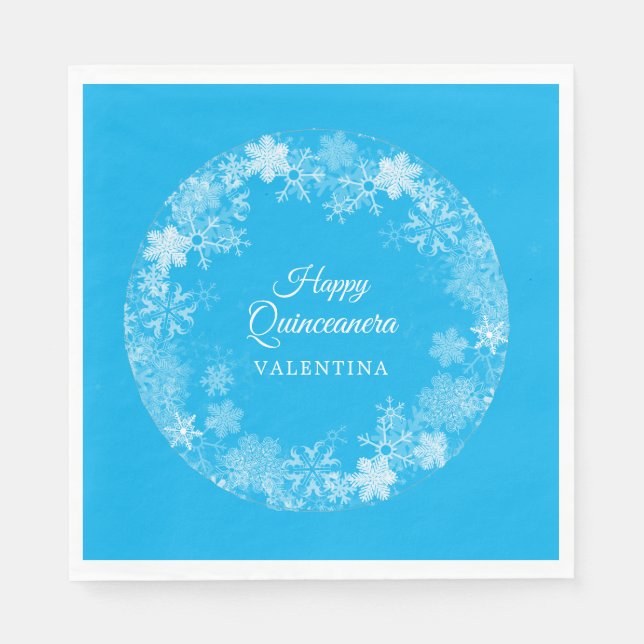 Quinceanera Winter Wonderland Snowflake Blau Serviette (Vorderseite)