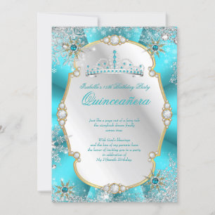 Quinceanera Winter Wonderland Türkis Gold Silber Einladung
