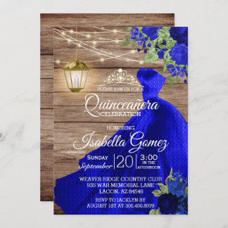 Quinceañera Wood and Dark Blue Blume Einladung