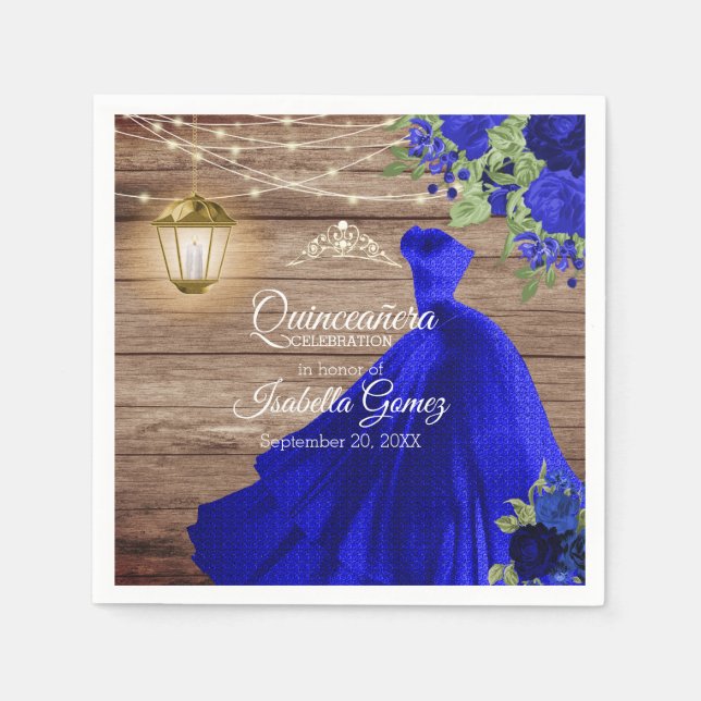 Quinceañera Wood and Dark Blue Blume Serviette (Vorderseite)
