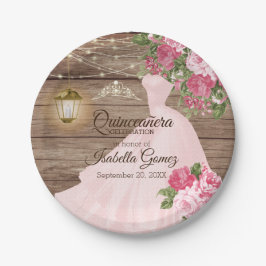 Quinceañera Wood and Pink Mauve Blume Pappteller