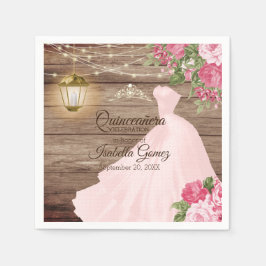 Quinceañera Wood and Pink Mauve Blume Serviette