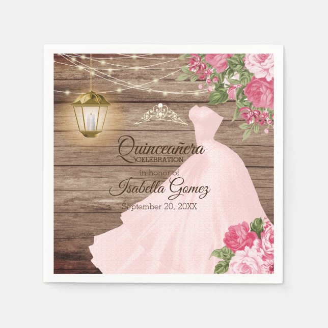 Quinceañera Wood and Pink Mauve Blume Serviette (Vorderseite)