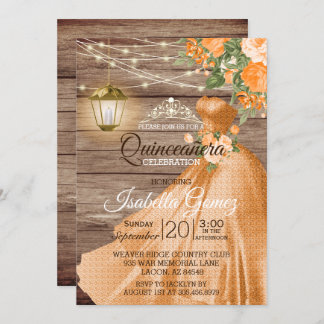 Quinceañera Wood und Orange Blume Einladung