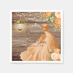 Quinceañera Wood und Orange Blume Serviette