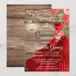 Quinceañera Wood und Rote Blume Einladung