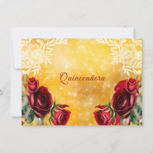 Quinceanera Wunderschöne rote Rosen Spitze und Gol Einladung
