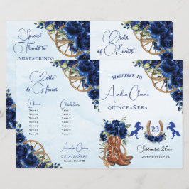Quinceañera XV 15 Royal Blue Floral Charro Program