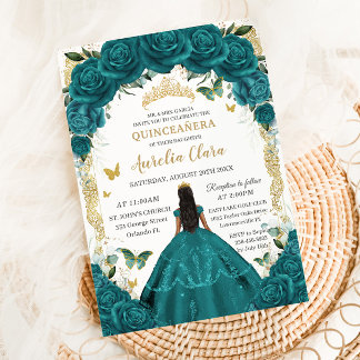 Quinceañera XV Aquamarines Green Floral Princess D Einladung