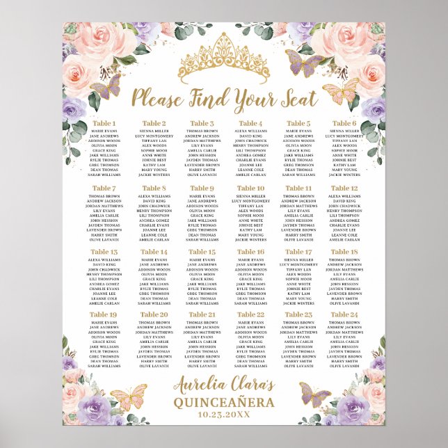 Quinceañera XV Lila Lilac Blush Blumensitze Poster (Vorne)