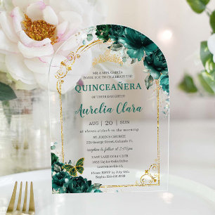 Quinceañera XV Sweet 16 Emerald Green Floral Arch Acryleinladungen