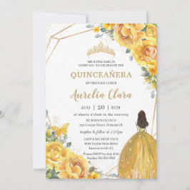 Quinceañera Yellow Floral Princess Crown Geburtsta Einladung