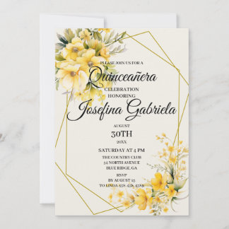 Quinceañera Yellow Gold Invitation Einladung