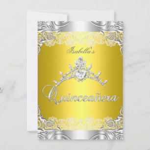 Quinceanera Yellow Silver Diamond Tiara 15. Party Einladung