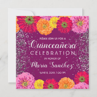 Quinceañera Zinnia Glitzer Lila Party Einladung