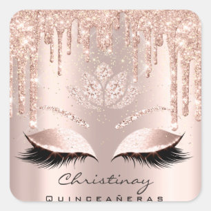 Quinceañeras Sweet 16. 15. Bridal Rose Glitzer Quadratischer Aufkleber