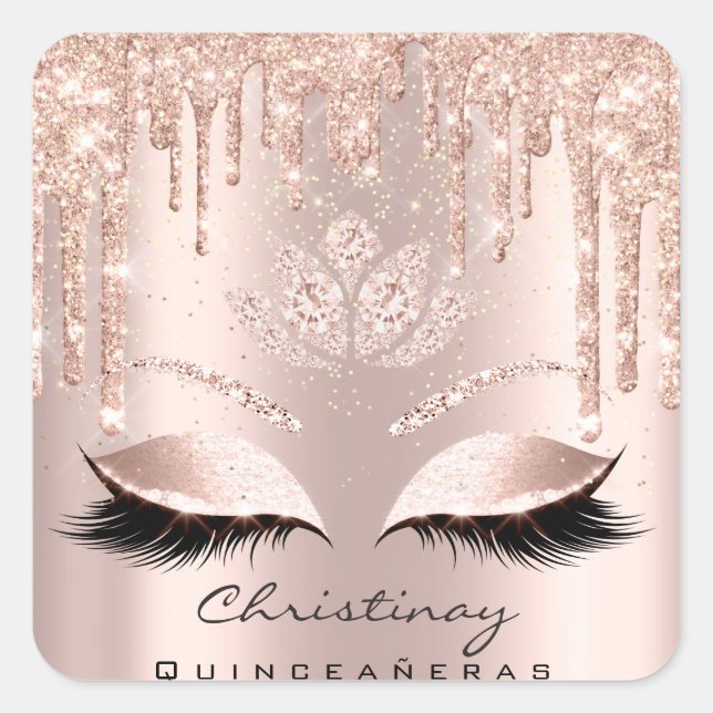 Quinceañeras Sweet 16. 15. Bridal Rose Glitzer Quadratischer Aufkleber (Vorderseite)