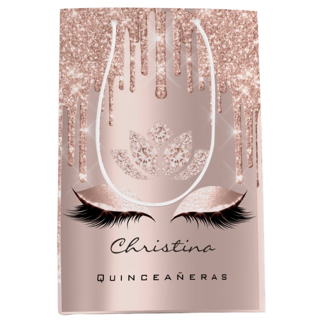 Quinceañeras Sweet 16. Bridal Funkelnd Diamod Mittlere Geschenktüte (Vorderseite)