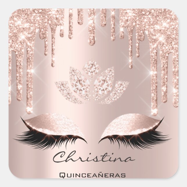 Quinceañeras Sweet 16. Bridal Funkelnd Diamod Quadratischer Aufkleber (Vorderseite)