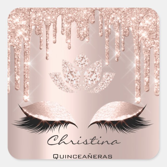 Quinceañeras Sweet 16. Bridal Funkelnd Diamod Quadratischer Aufkleber (Vorderseite)