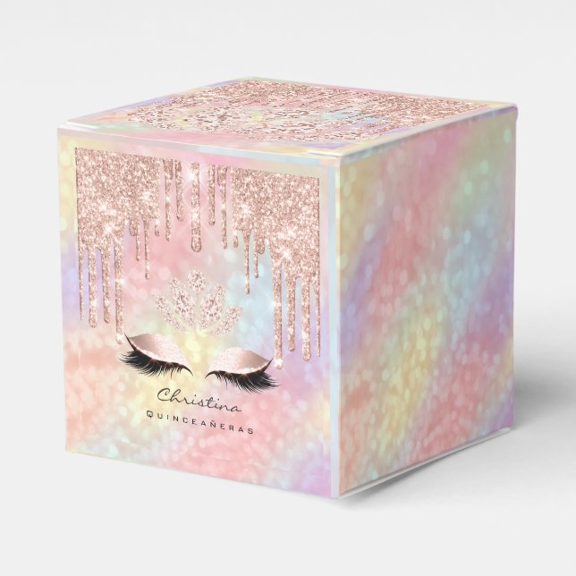 Quinceañeras Sweet 16. Bridal Rose Tropfen Hologra Geschenkschachtel (Vorderseite)