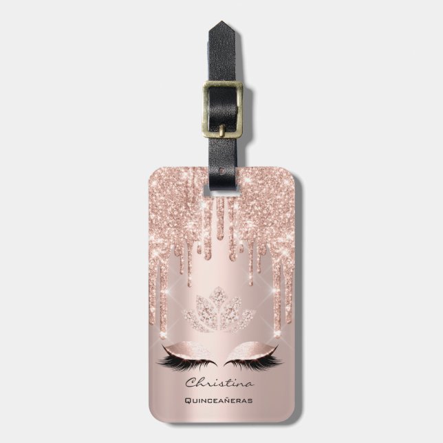 Quinceañeras Sweet 16th Bridal Funkelnd Diamod Tro Gepäckanhänger (Vorderseite vertikal)