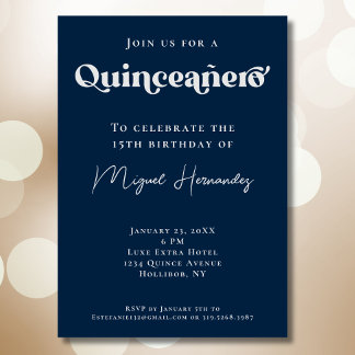 Quinceañero Elegano Navy Fett Typografie Geburtsta Einladung