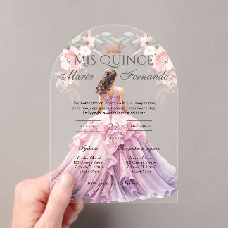 Quinceñera Acrylic in Spanish Pink Floral Acryleinladungen