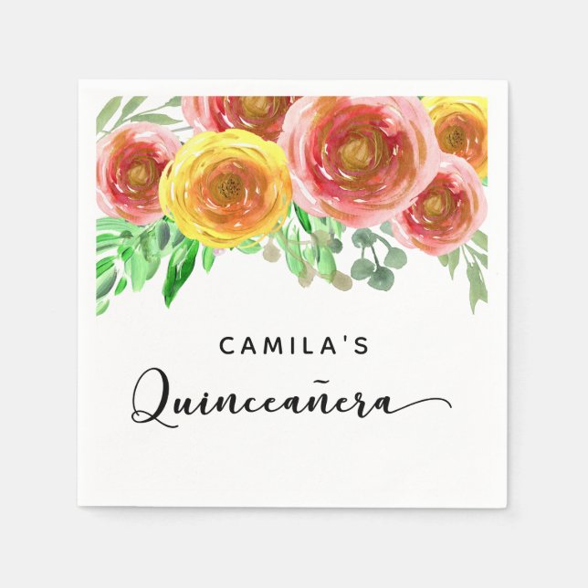 Quinceñera Blume Wasserfarben Serviette (Vorderseite)
