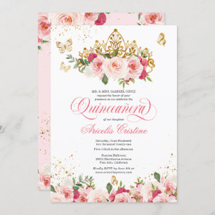 Quinceñera Butterfly & Blush Pink Aquarell Rose Einladung
