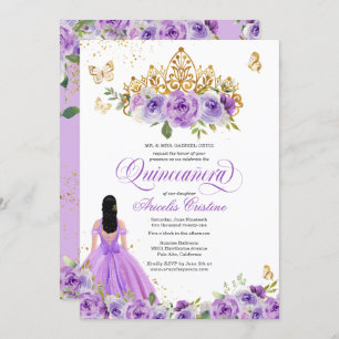 Quinceñera Butterfly & Lila Aquarellfarben Blume  Einladung